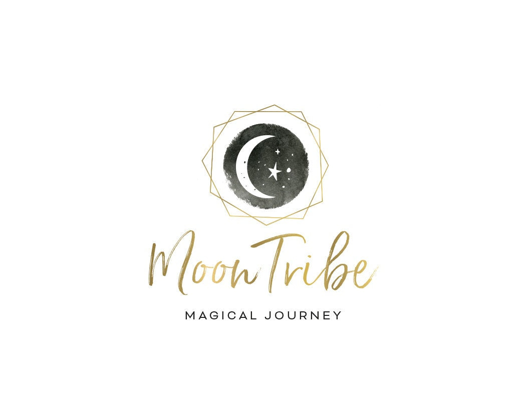 Crescent Moon Logo | Custom Branding Logo With Gold Moon Emblem & Boho Goddess Style