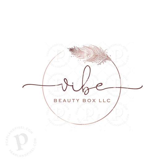 Feather Logo Design – Rose Gold Circle Logo | Custom Branding Package