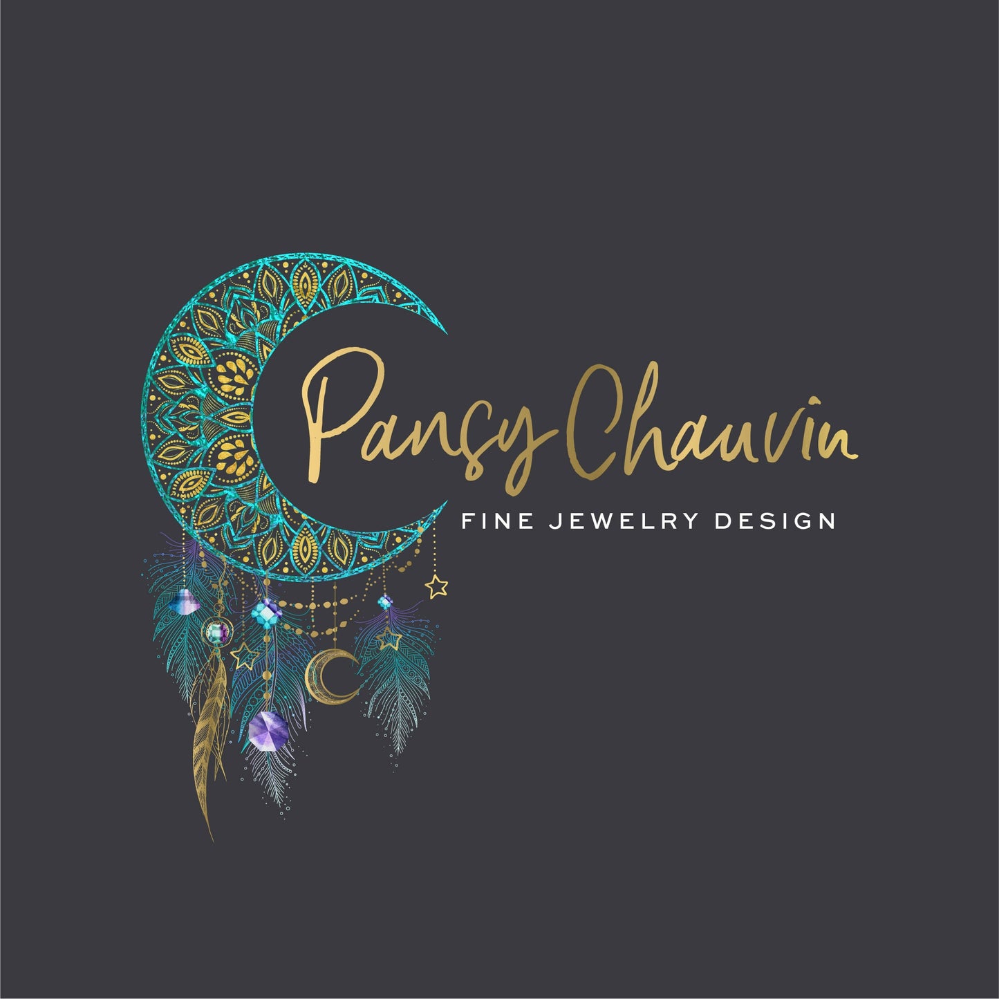 Moon Dreamcatcher Logo – Boho Logo Design | Celestial Feather Design & Luxury Brand Identity
