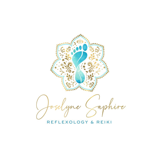 Personalized Reflexology Logo Design - Healing Blue Watercolor Foot with Gold Mandala Motif