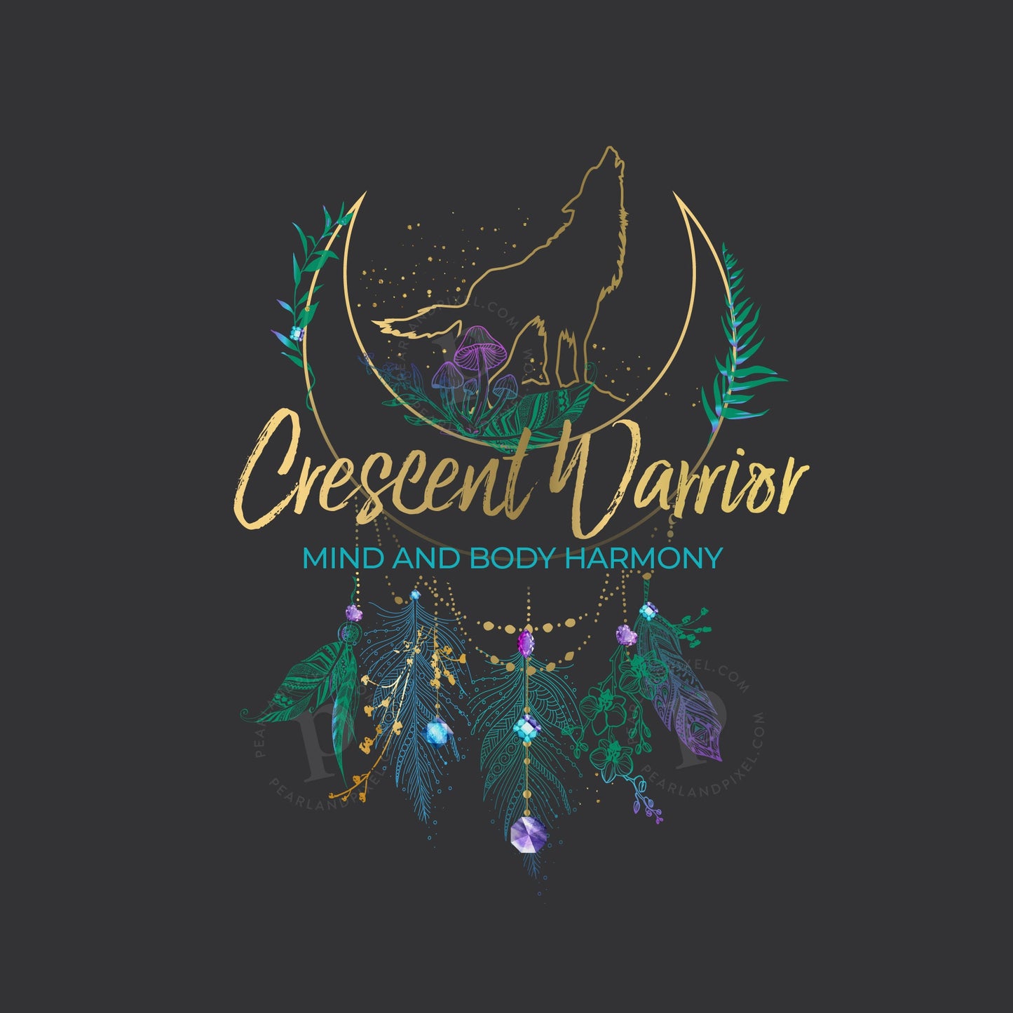 Wolf Moon Dreamcatcher Logo – Boho Style Logo | Mystical Wolf Design & Nature Inspired Branding