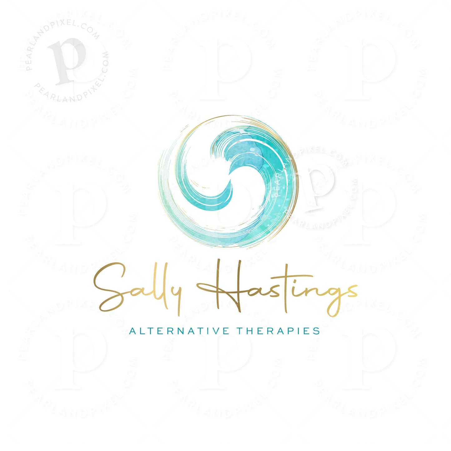 Wellness Logo Design – Abstract Wave Logo | Teal Blue Branding Package