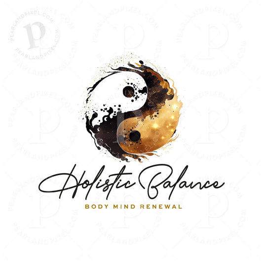 Yin Yang Logo – Black Gold Watercolor Branding | Custom Wellness Design