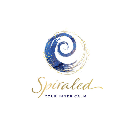 Customized Wellness Logo Design - Navy Blue Watercolor Spiral with Gold Script Font.  Branding Design for Health Clinic with luxury feel.