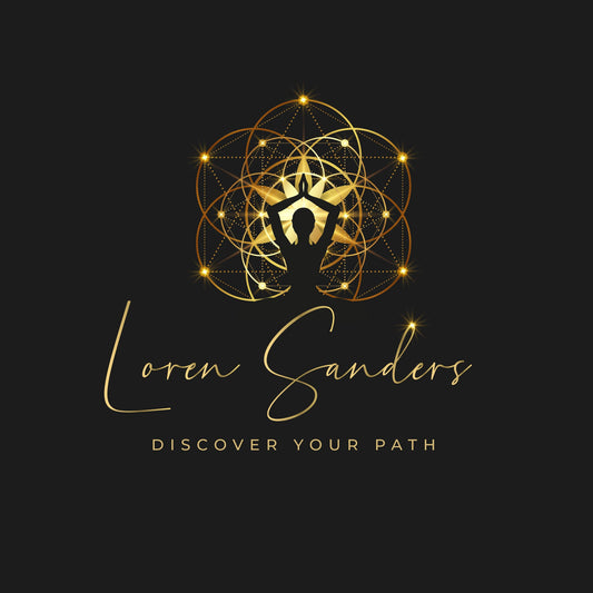 This spiritual logo design features a gold lotus silhouette pose and a flower of life mandala design. The modern signature font and clean design make it a perfect logo design for any spiritual, wellness or healing business.