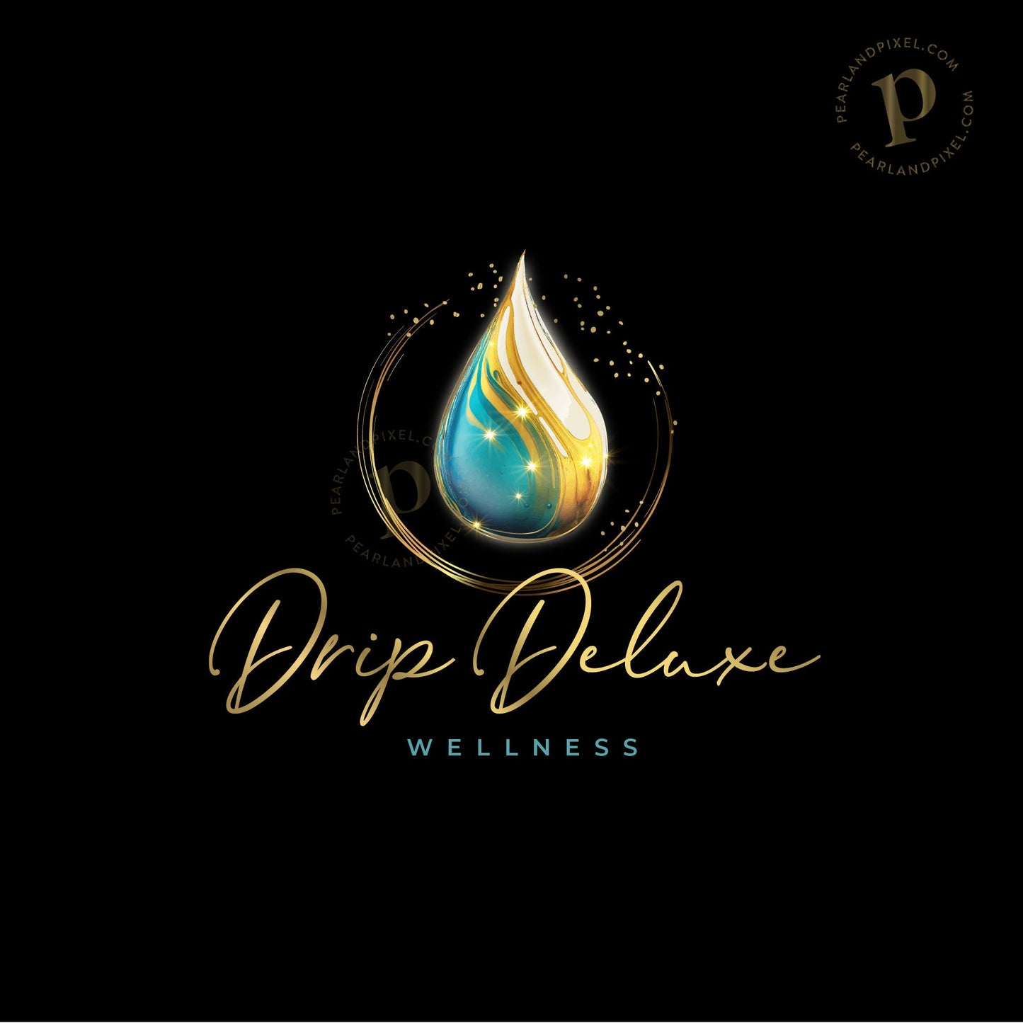 Water Drop Logo – Luxury Branding for Wellness Clinics | Gold & Teal Design