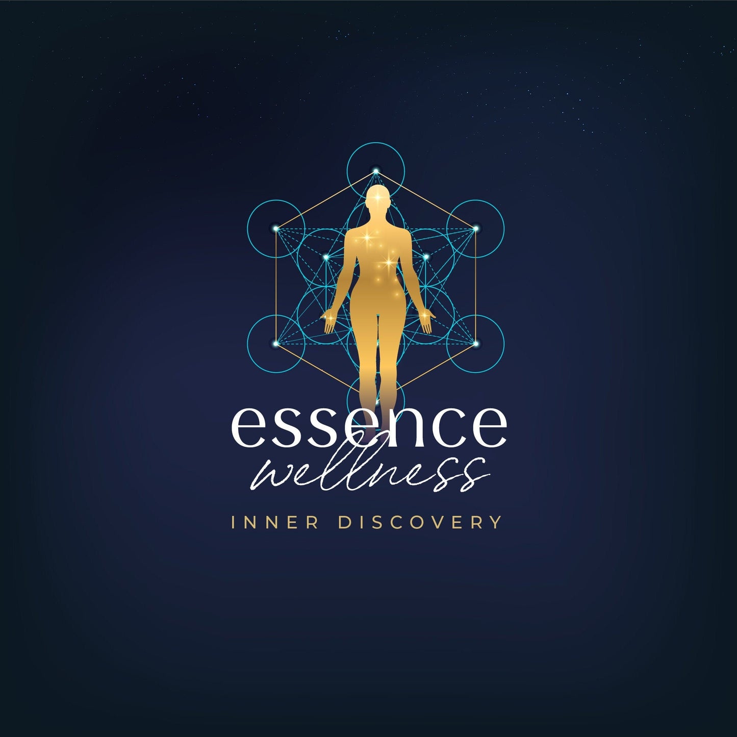 Esoteric logo design featuring a human body shape and a sacred geometry motif. Perfect logo design for a spiritual business including chakra healing, ayurveda, meditation, reiki therapy.