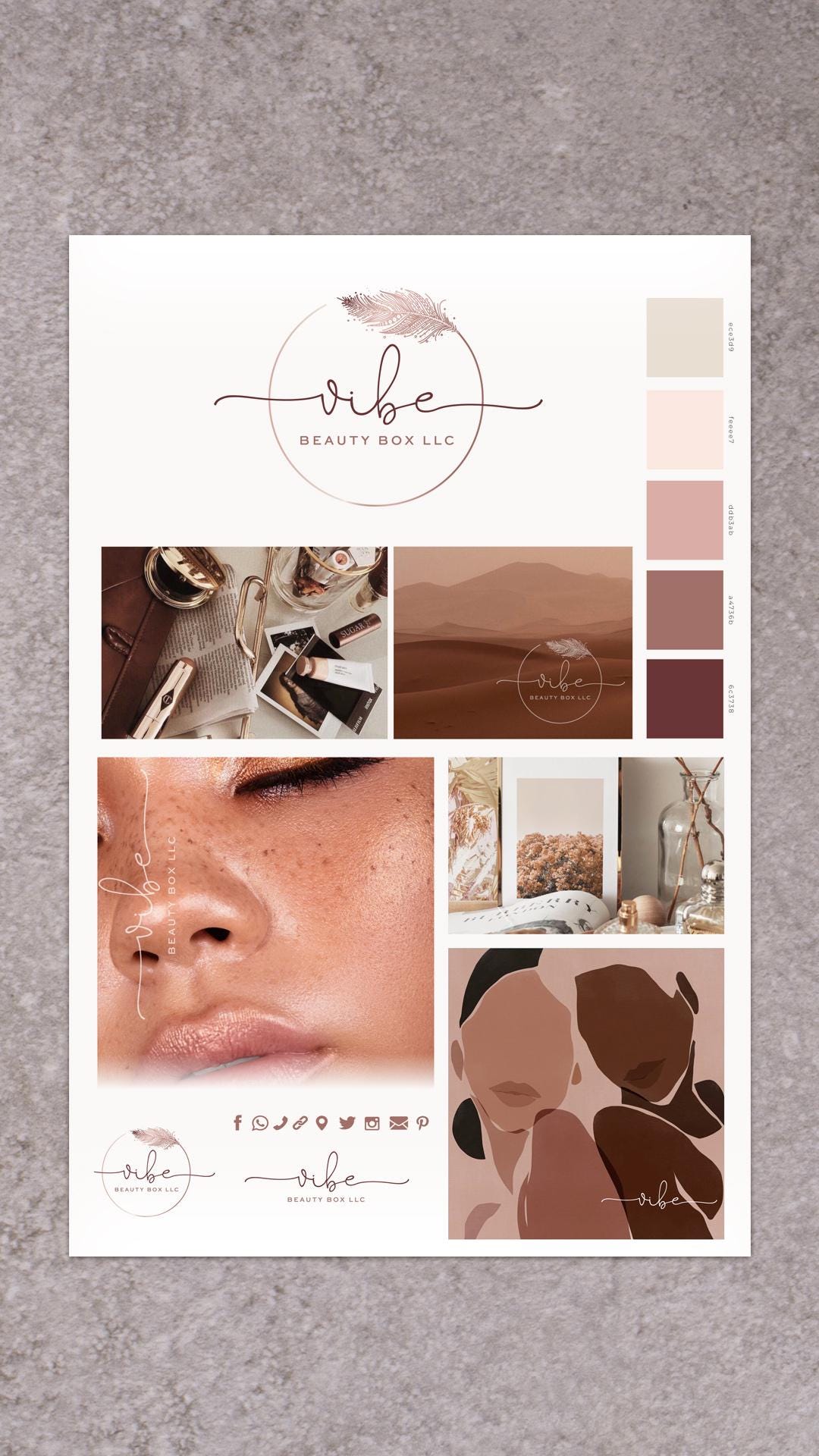 Feather Logo Design – Rose Gold Circle Logo | Custom Branding Package