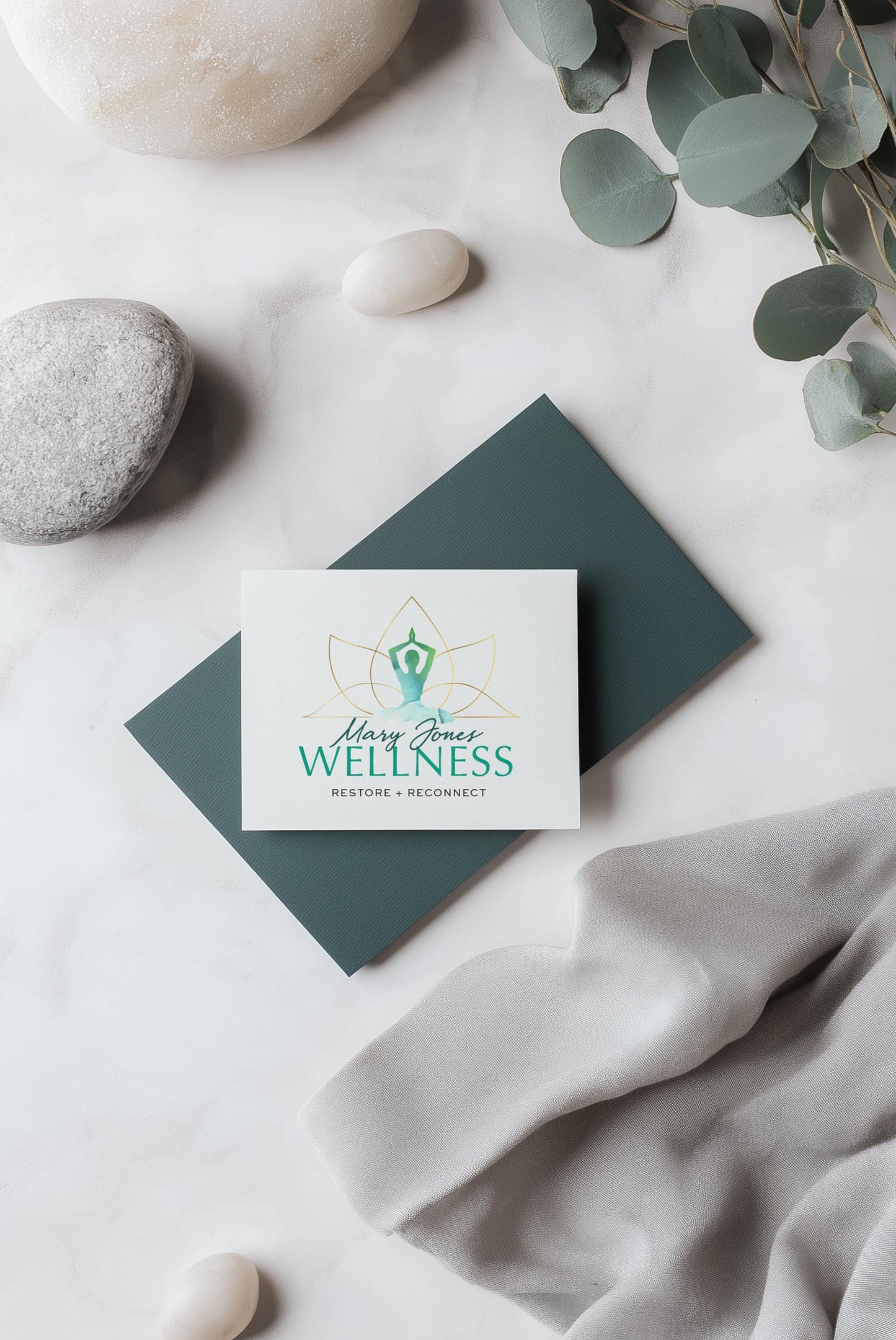 Lotus Logo Design – Gold Teal Watercolor Flower for Yoga Branding