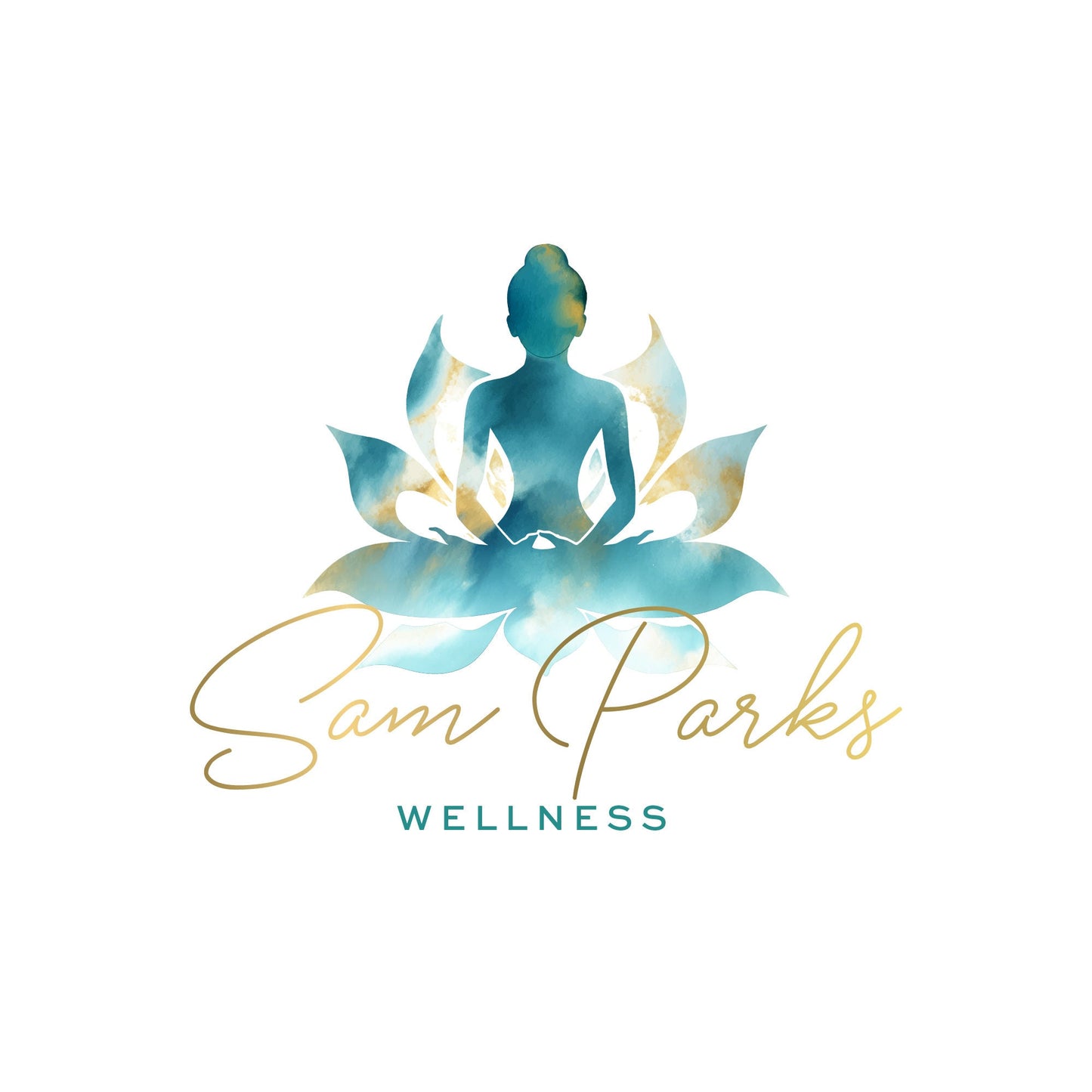 Lotus Silhouette Logo | Wellness Business Logo With Teal and Gold Design