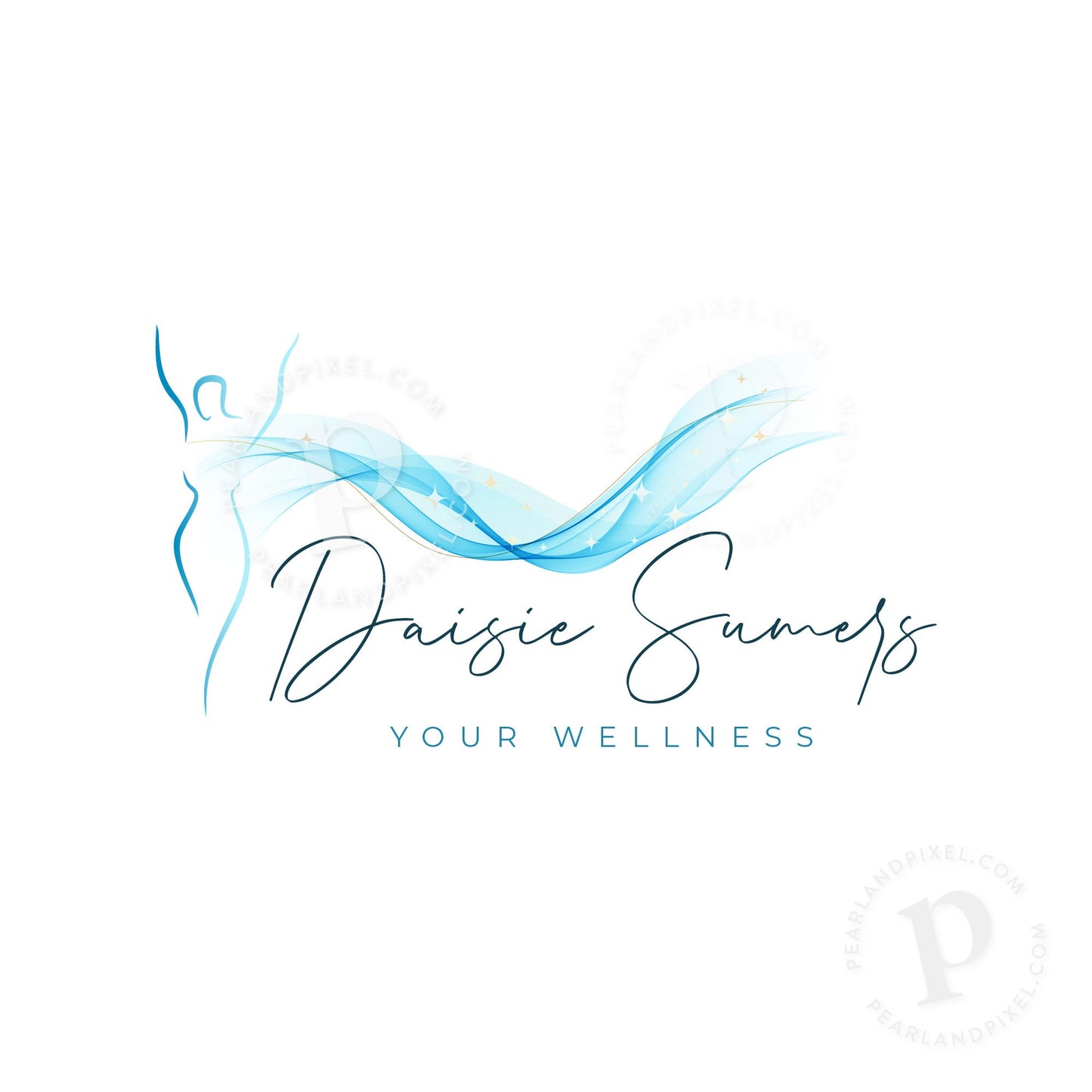 Wellness Logo Design – Premade Blue Wave Silhouette With Brand Identity Package