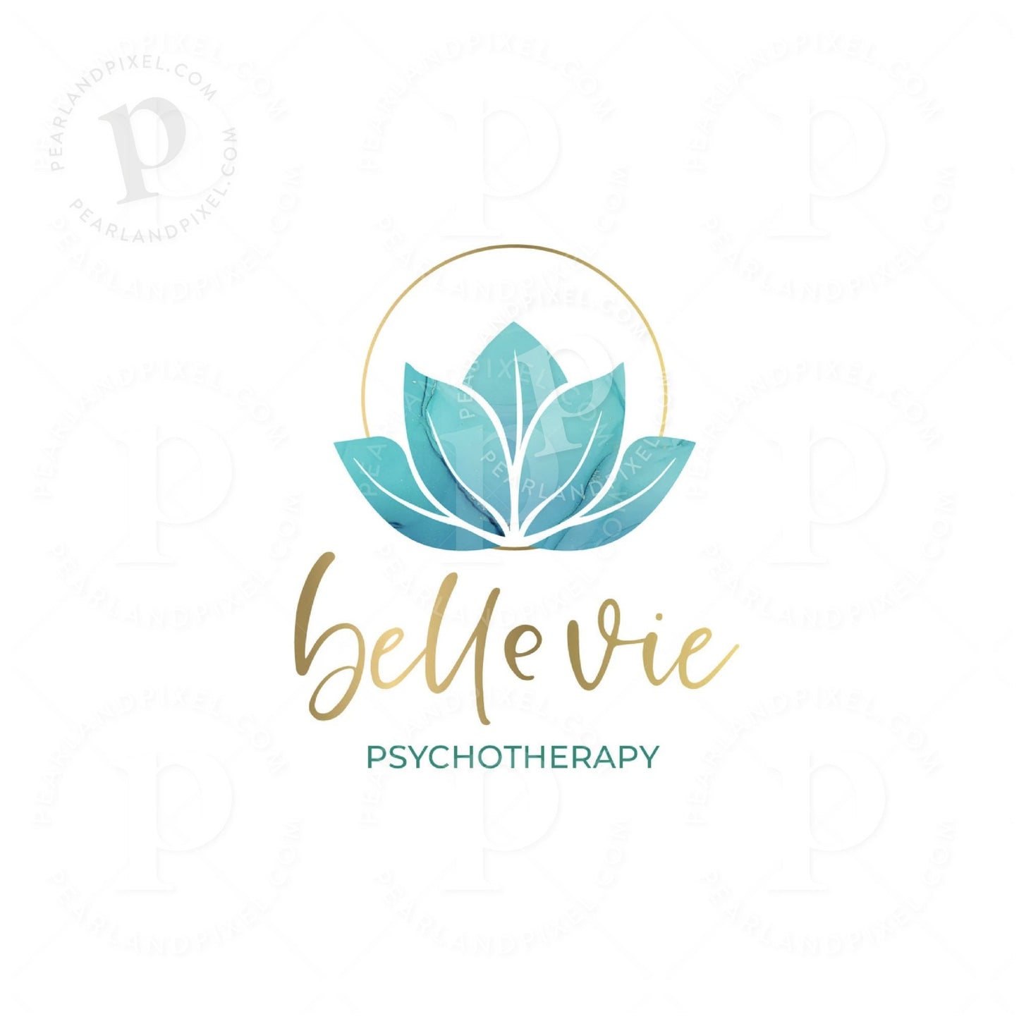 Blue Lotus Logo – Custom Wellness Brand Design with Balanced Gold Circle