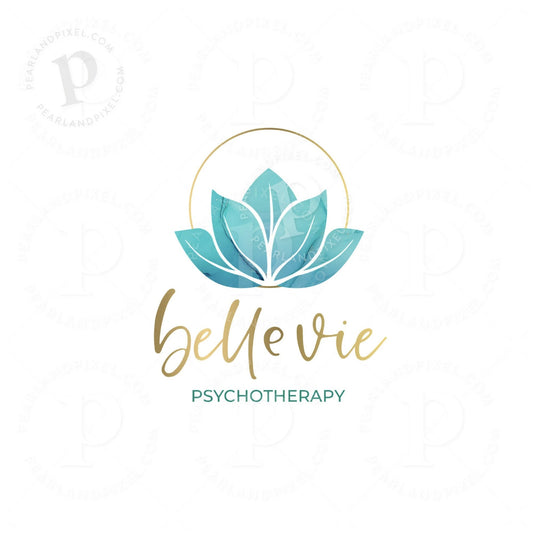 Blue Lotus Logo – Custom Wellness Brand Design with Balanced Gold Circle