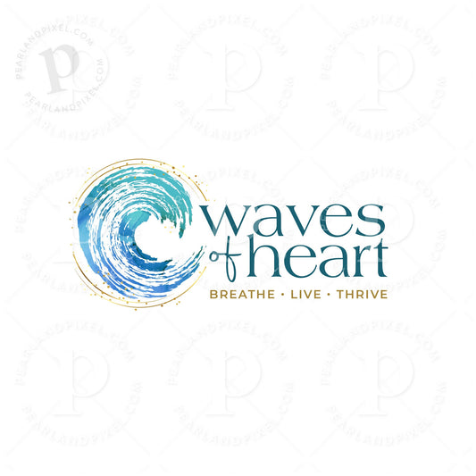 Elegant watercolor wave logo in calming teal and ocean-blue shades, perfect for wellness brands, creatives, and entrepreneurs seeking a serene and professional visual identity.
