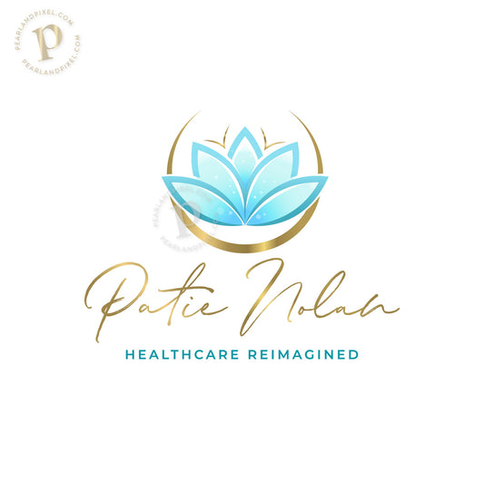 Luxury gold and blue lotus logo for wellness, spa, and beauty brands